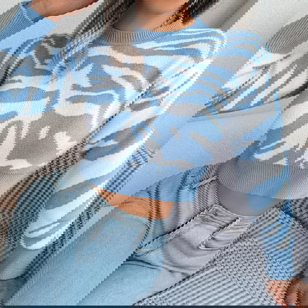 Chic Zebra Print Cropped Sweater by BEYOND - Lizabella Fashion -  -  - Chic Zebra Print Cropped Sweater by BEYOND - Lizabella Fashion - #tag1# - #tag2#