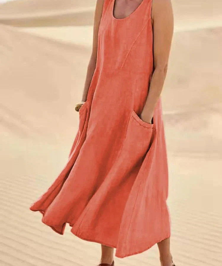 Effortless Chic: Linen Maxi Dress with Convenient Pockets - Lizabella Fashion -  -  - Effortless Chic: Linen Maxi Dress with Convenient Pockets - Lizabella Fashion - #tag1# - #tag2#