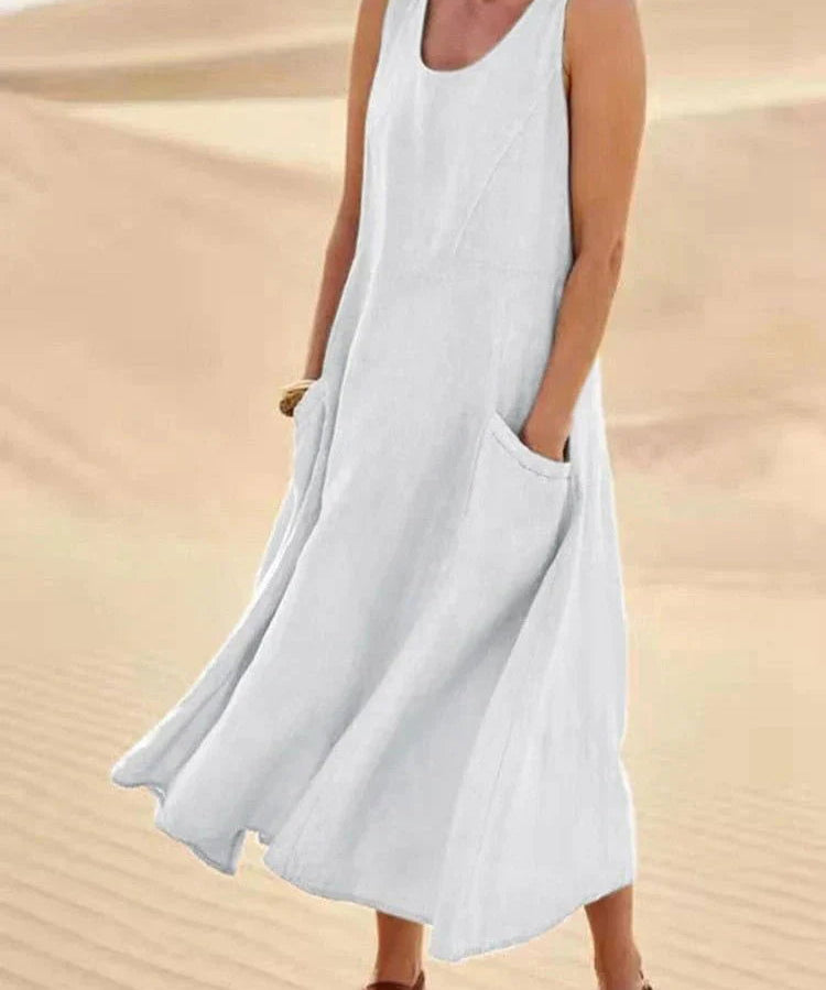 Effortless Chic: Linen Maxi Dress with Convenient Pockets - Lizabella Fashion -  -  - Effortless Chic: Linen Maxi Dress with Convenient Pockets - Lizabella Fashion - #tag1# - #tag2#
