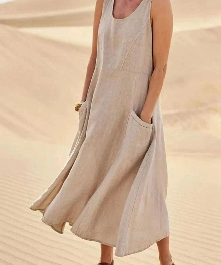 Effortless Chic: Linen Maxi Dress with Convenient Pockets - Lizabella Fashion -  -  - Effortless Chic: Linen Maxi Dress with Convenient Pockets - Lizabella Fashion - #tag1# - #tag2#