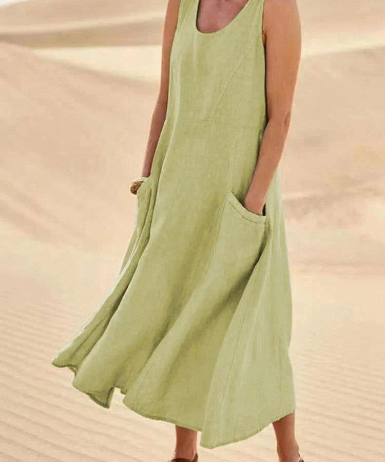 Effortless Chic: Linen Maxi Dress with Convenient Pockets - Lizabella Fashion -  -  - Effortless Chic: Linen Maxi Dress with Convenient Pockets - Lizabella Fashion - #tag1# - #tag2#