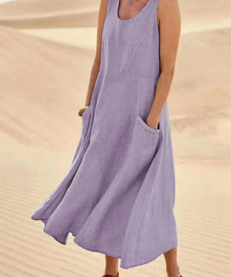 Effortless Chic: Linen Maxi Dress with Convenient Pockets - Lizabella Fashion -  -  - Effortless Chic: Linen Maxi Dress with Convenient Pockets - Lizabella Fashion - #tag1# - #tag2#