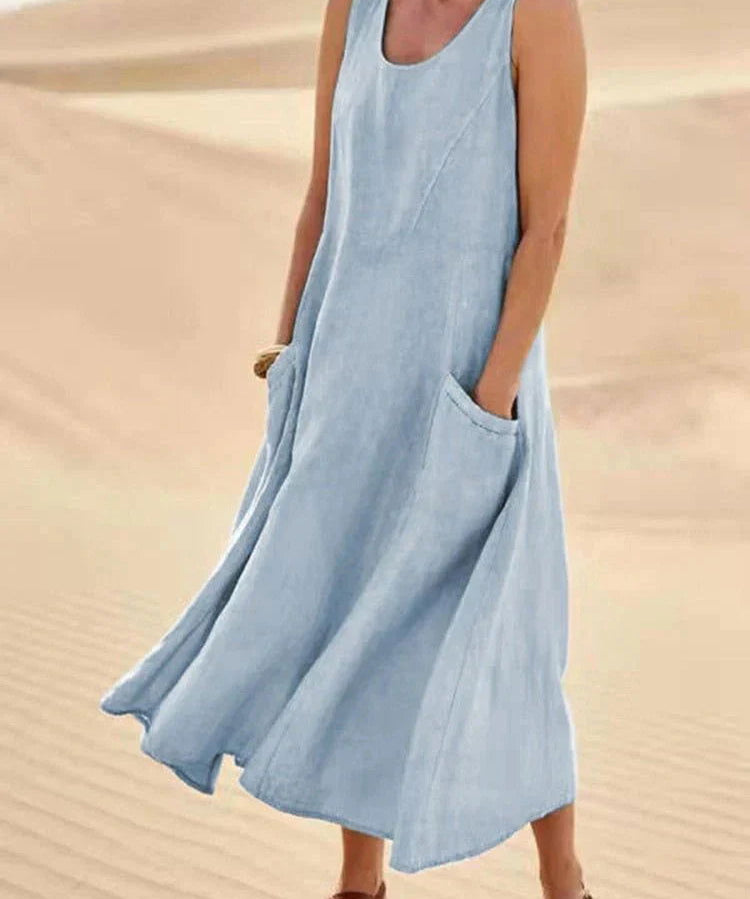 Effortless Chic: Linen Maxi Dress with Convenient Pockets - Lizabella Fashion -  -  - Effortless Chic: Linen Maxi Dress with Convenient Pockets - Lizabella Fashion - #tag1# - #tag2#