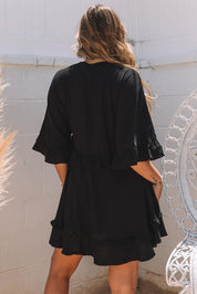 Elegant Black V-Neck Babydoll Mini Dress - Lizabella Fashion -  -  - Elegant Black V-Neck Babydoll Mini Dress - Lizabella Fashion - #tag1# - #tag2#