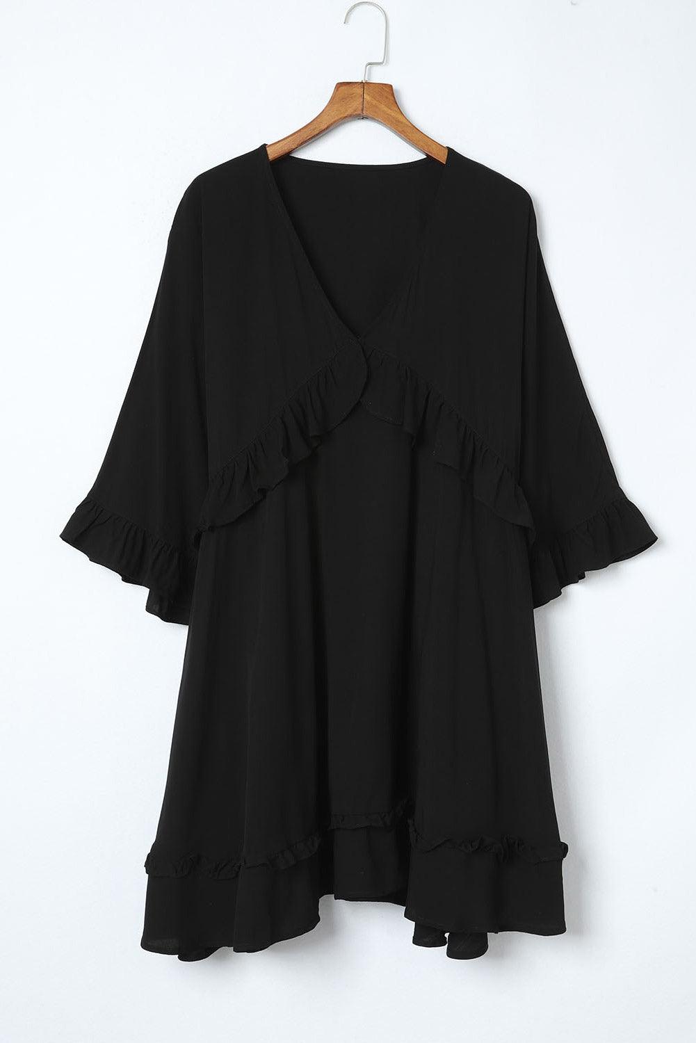Elegant Black V-Neck Babydoll Mini Dress - Lizabella Fashion -  -  - Elegant Black V-Neck Babydoll Mini Dress - Lizabella Fashion - #tag1# - #tag2#