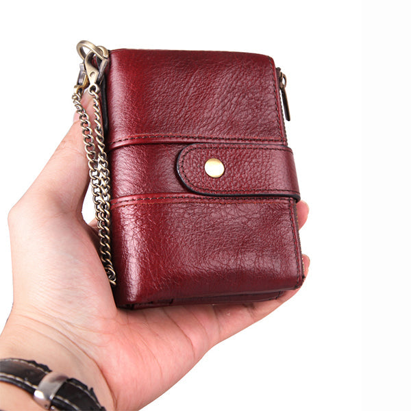 Stylish Genuine Leather Retro Wallet with Anti-Theft Chain