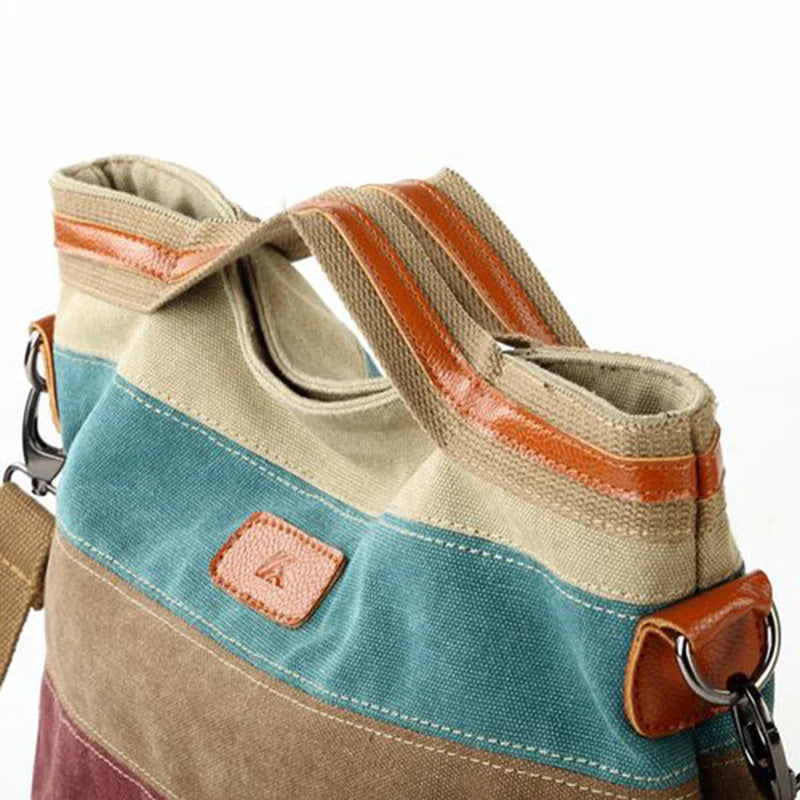 Cal | Canvas Stripes Crossbody Messenger Handbag