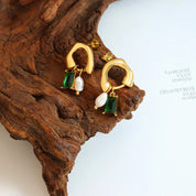 Maya | Elegant Emerald and Pearl Earrings