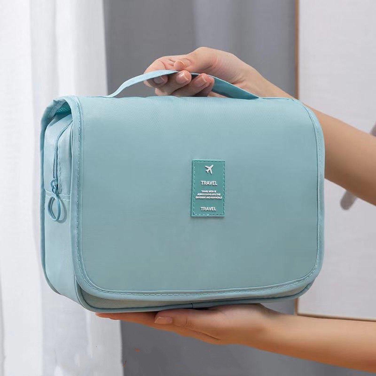 Nadia Light Blue Travel Toilet Bag with Convenient Hook
