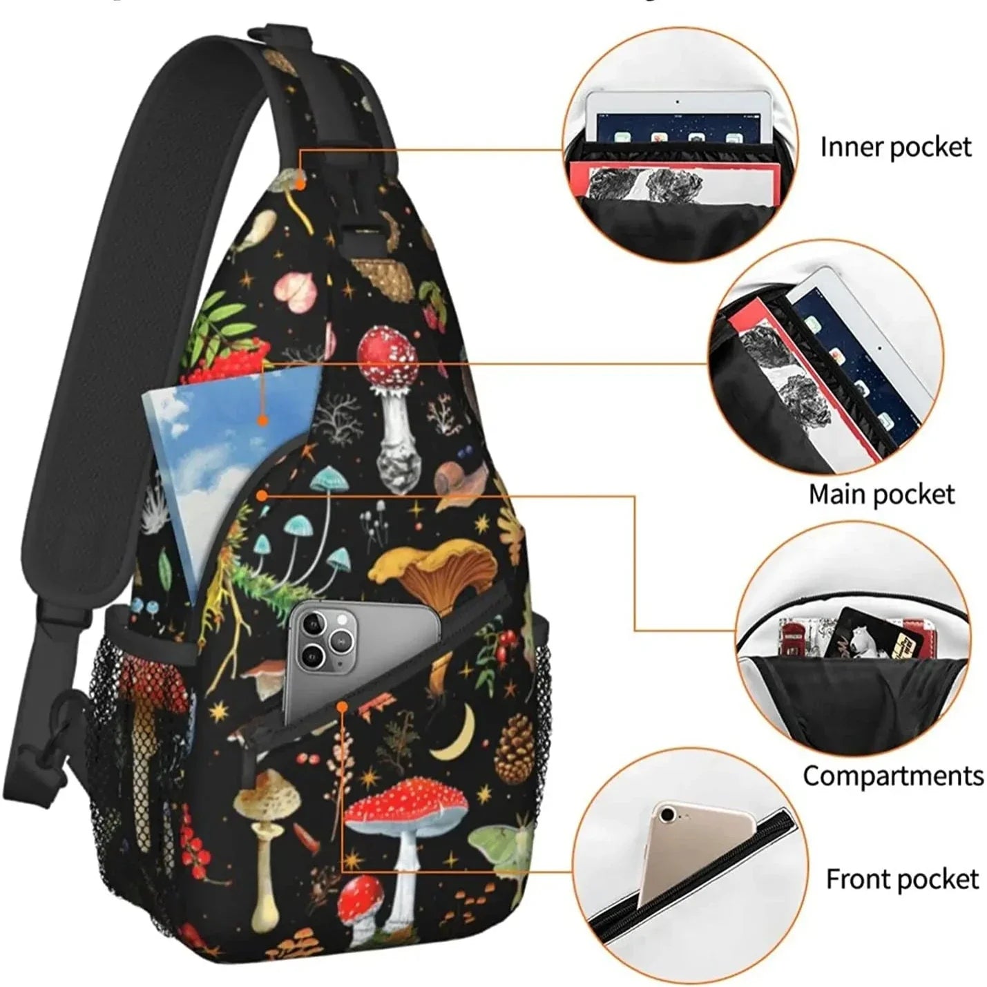 Keyla | Mushroom Print Crossbody Sling Bag