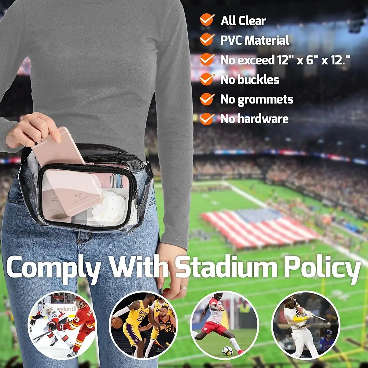 Destine | Clear Stadium Approved Waterproof Crossbody Bum Bag