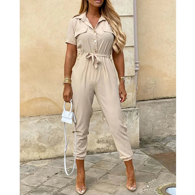 LOVITA | Stylish Collared Jumpsuit for Effortless Elegance - Lizabella Fashion