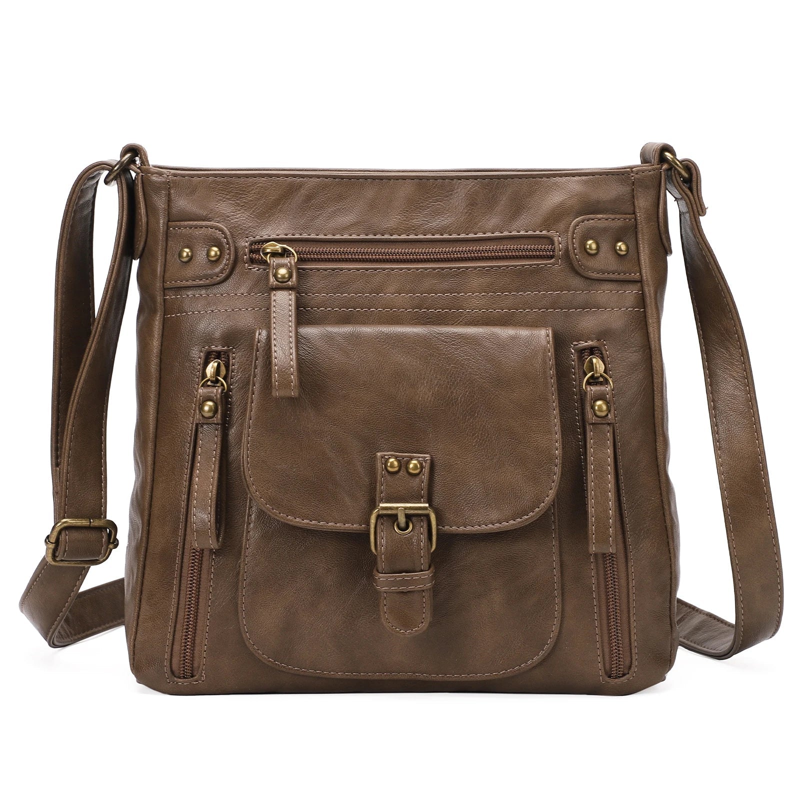 Angie | Women's Multi-Pocket Leather Crossbody Messenger Bag