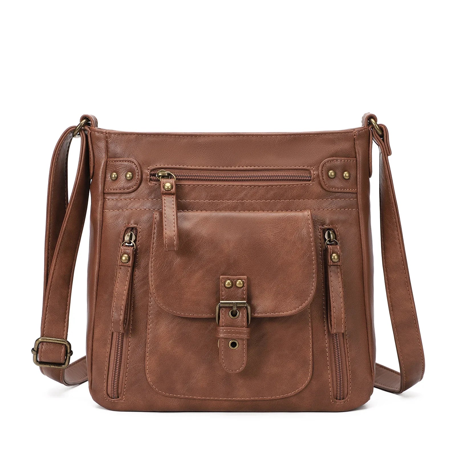 Angie | Women's Multi-Pocket Leather Crossbody Messenger Bag