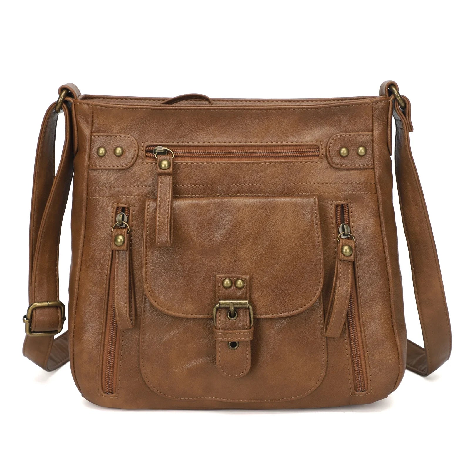 Angie | Women's Multi-Pocket Leather Crossbody Messenger Bag