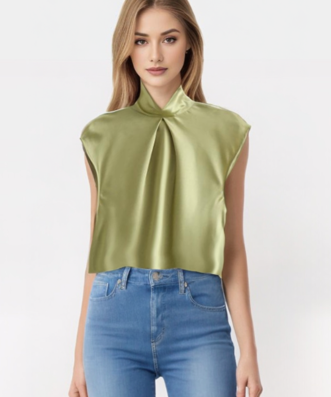 Leah | Elegant Satin Sleeveless Blouse