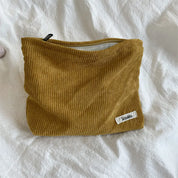 Spacious Corduroy Travel Makeup Bag with Secure Zipper Closure