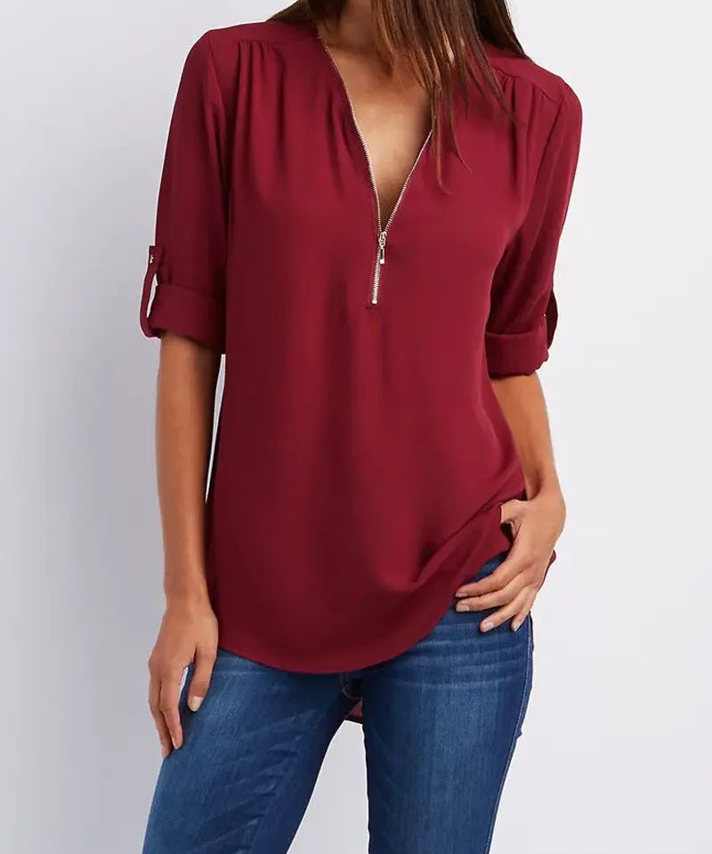 Sophisticated V-Neck Blouse - SARAH Collection - Lizabella Fashion