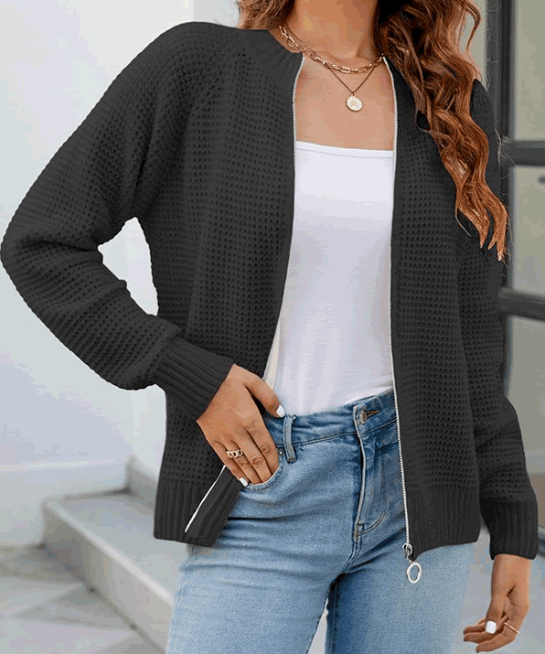 Stylish BRITANY Zip-Up Cardigan for Effortless Elegance - Lizabella Fashion