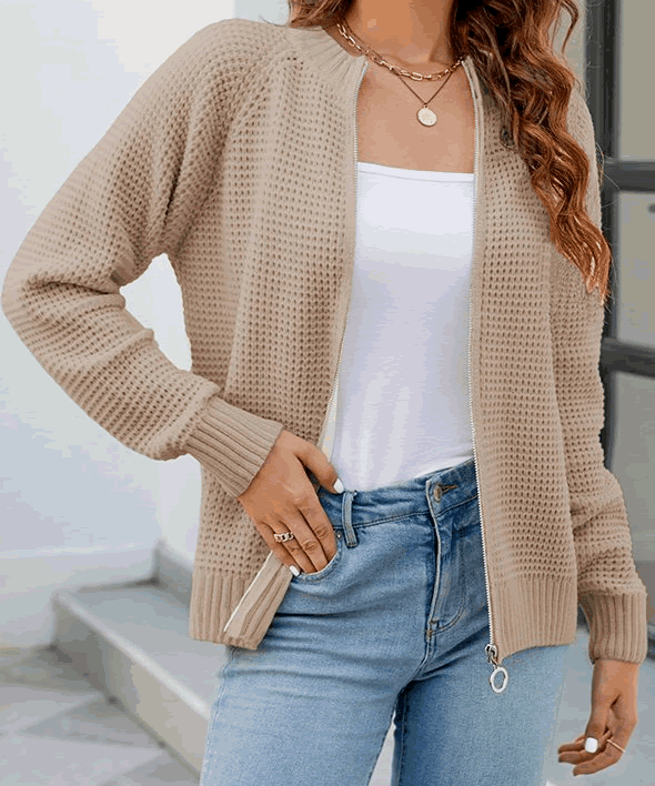 Stylish BRITANY Zip-Up Cardigan for Effortless Elegance - Lizabella Fashion