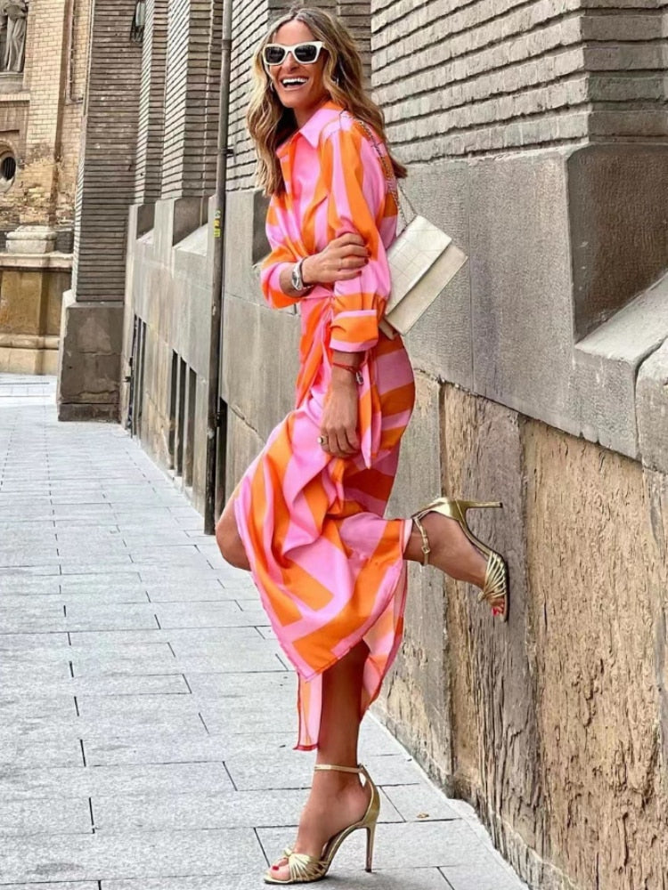 TANYA | Stylish Orange-Pink Summer Dress for Effortless Elegance