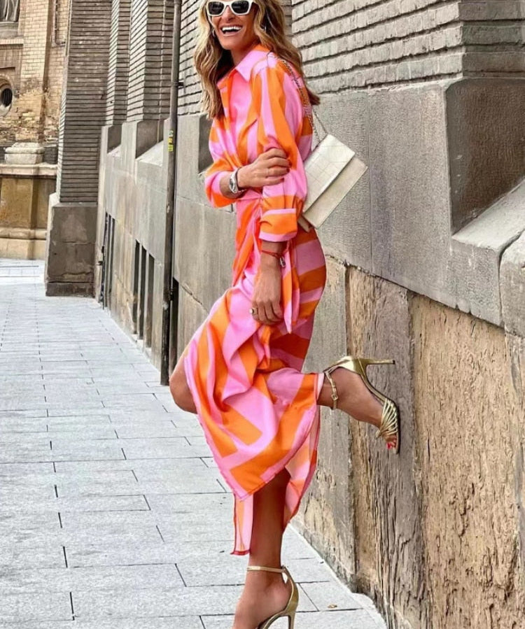 TANYA | Stylish Orange-Pink Summer Dress for Effortless Elegance