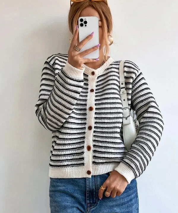 VAIDA | Striped Cardigan with Buttons-Lizabella Fashion