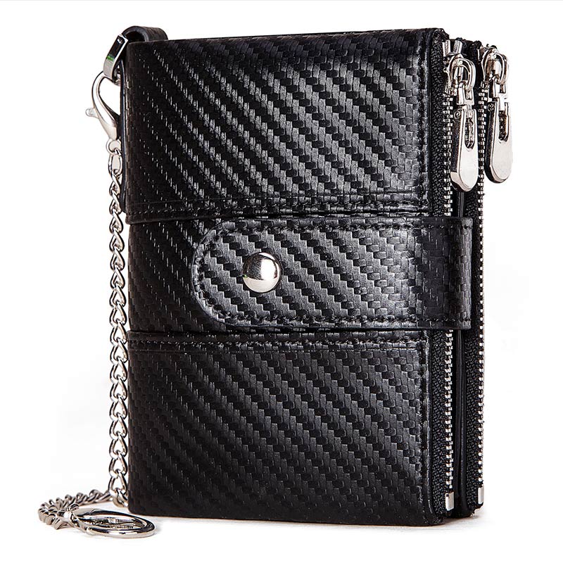Stylish Genuine Leather Retro Wallet with Anti-Theft Chain