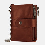 Stylish Genuine Leather Retro Wallet with Anti-Theft Chain
