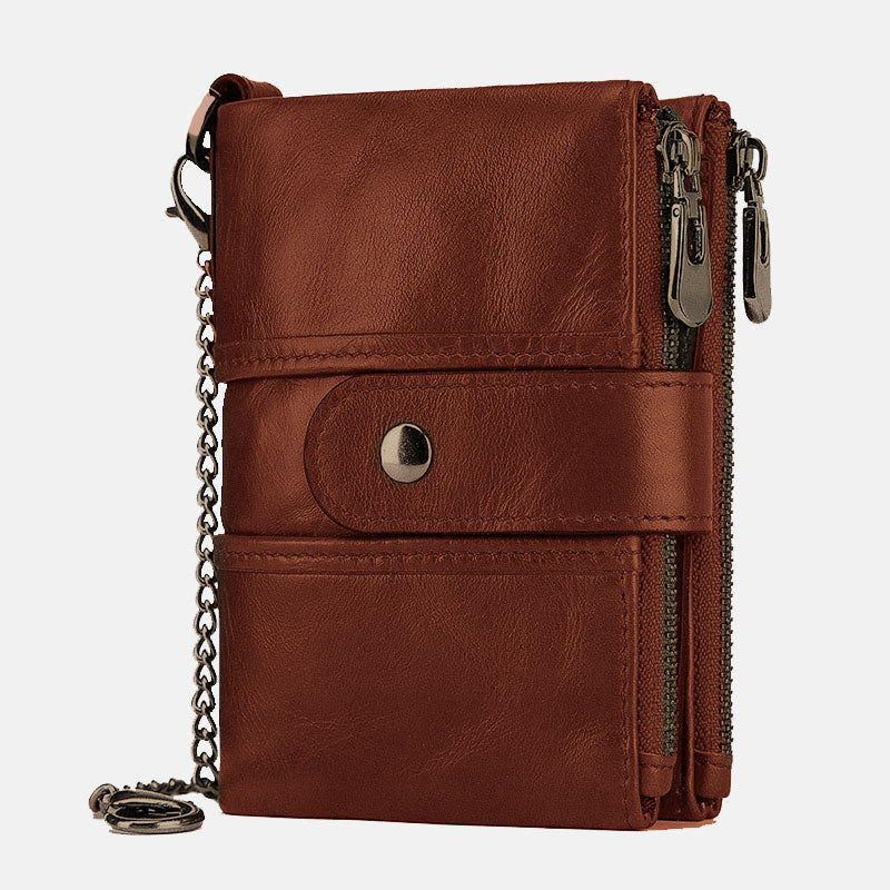 Stylish Genuine Leather Retro Wallet with Anti-Theft Chain