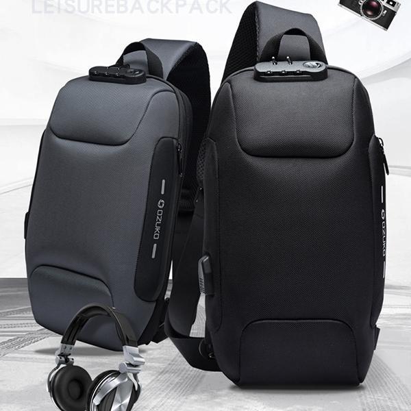 Stylish Multi-Pocket Sling Bag with Passport Lock and USB Charging Port