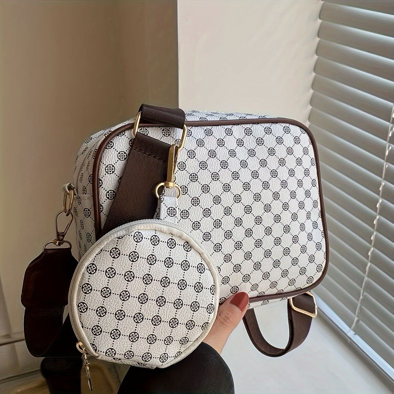 Sunny | Geometric Pattern Leather Crossbody Bag Set