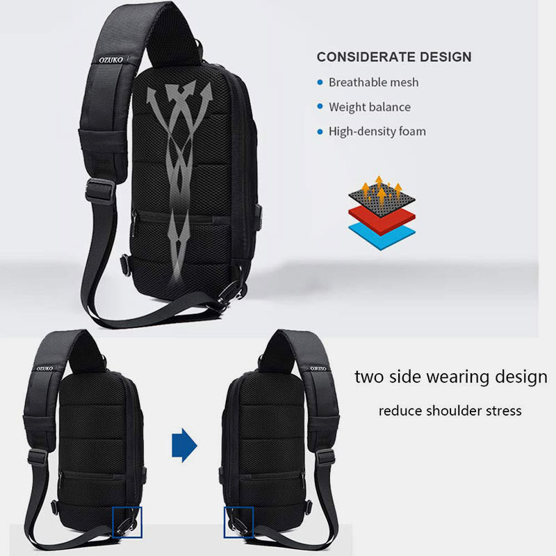 Stylish Multi-Pocket Sling Bag with Passport Lock and USB Charging Port