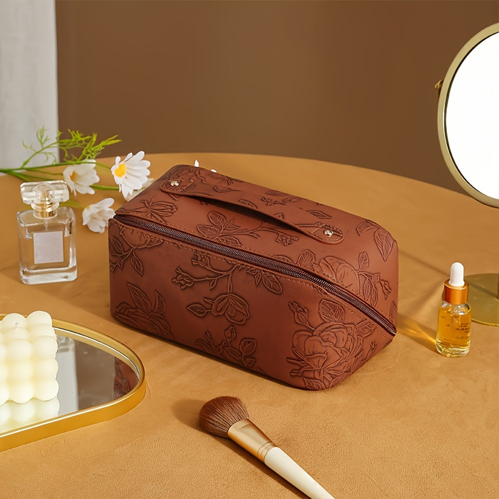 Aliya | Floral Embossed Large Capacity Cosmetic Bag