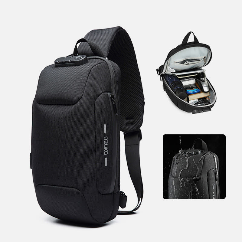 Stylish Multi-Pocket Sling Bag with Passport Lock and USB Charging Port