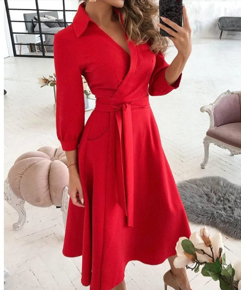 Juliet | Classic V-Neck Midi Dress - Captivating Charm for Formal Affairs