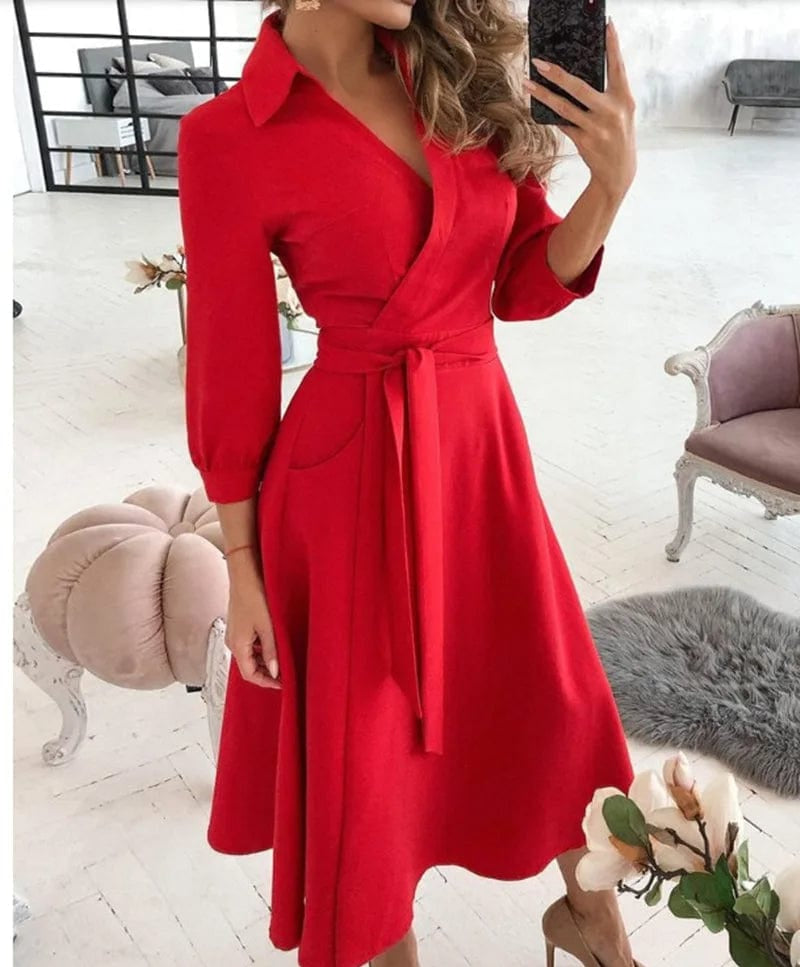 Juliet | Classic V-Neck Midi Dress - Captivating Charm for Formal Affairs