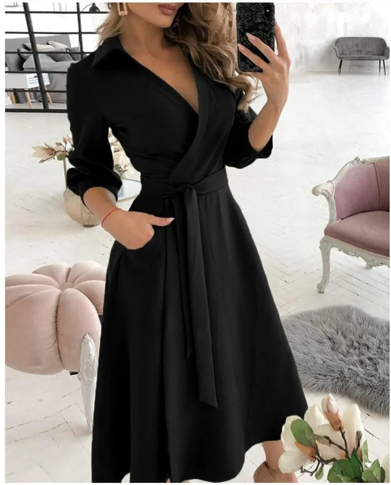 Juliet | Classic V-Neck Midi Dress - Captivating Charm for Formal Affairs