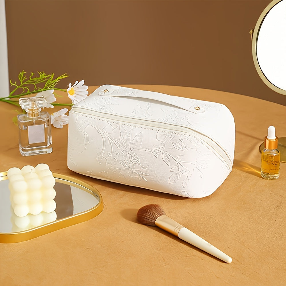Aliya | Floral Embossed Large Capacity Cosmetic Bag