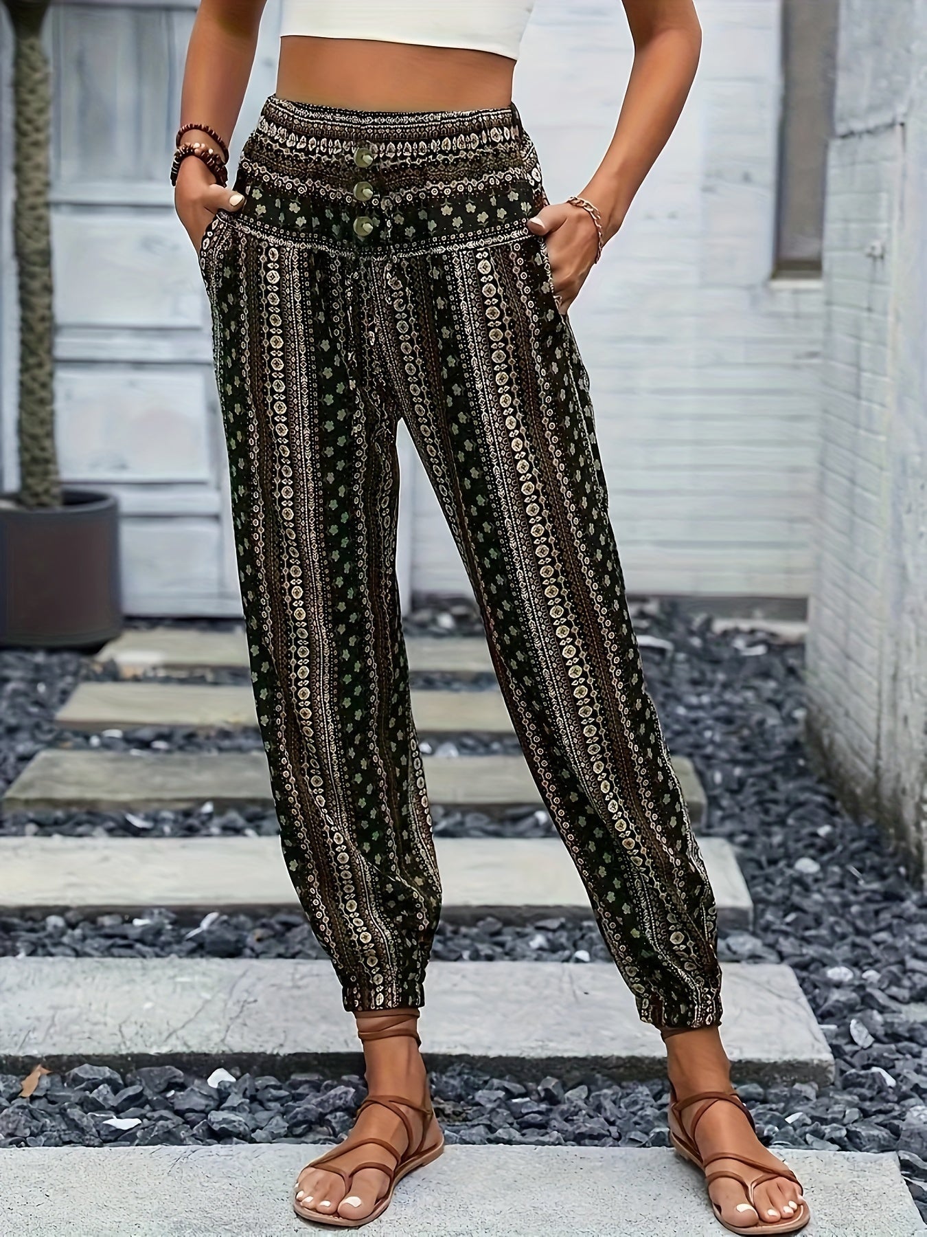 Riley | High-Waist Printed Trousers – Embrace the Boho Spirit