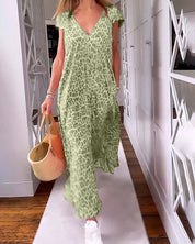 VANESSA | V-Neck Short Sleeve Long Dress