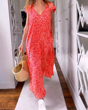 VANESSA | V-Neck Short Sleeve Long Dress