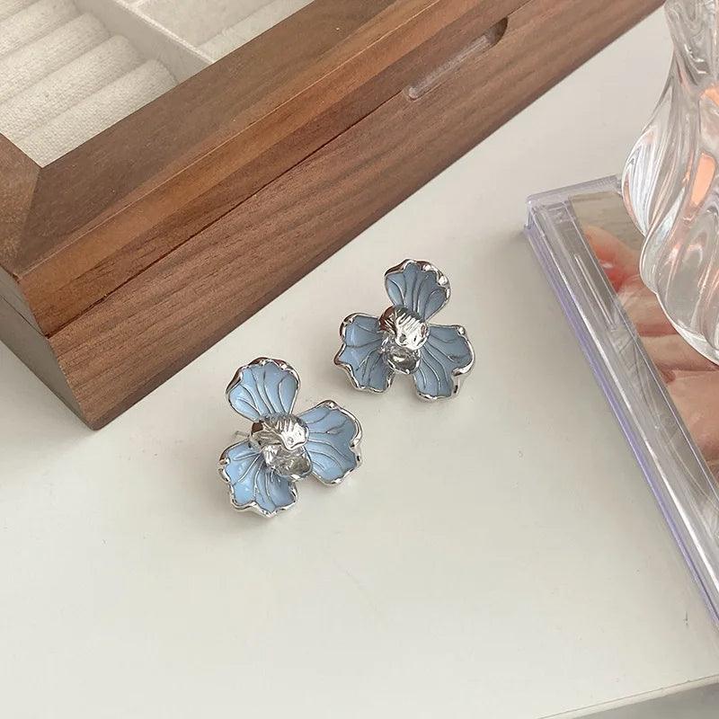 Eya | Stylish Flower Stud Earrings in Soft Blue